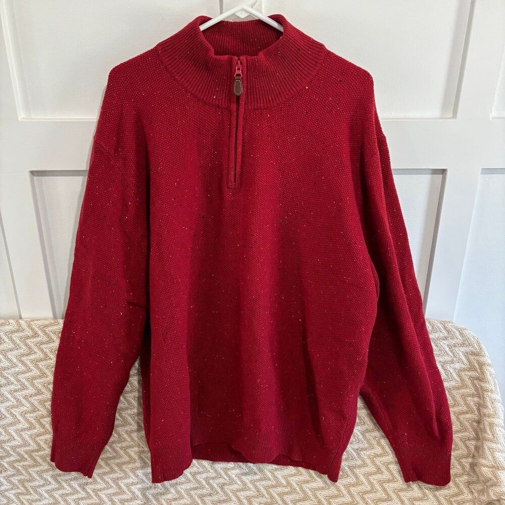 Jos. A. Bank Men's Lambs Wool Blend 1/4 Zip Pullover Sweater Red Size XXL